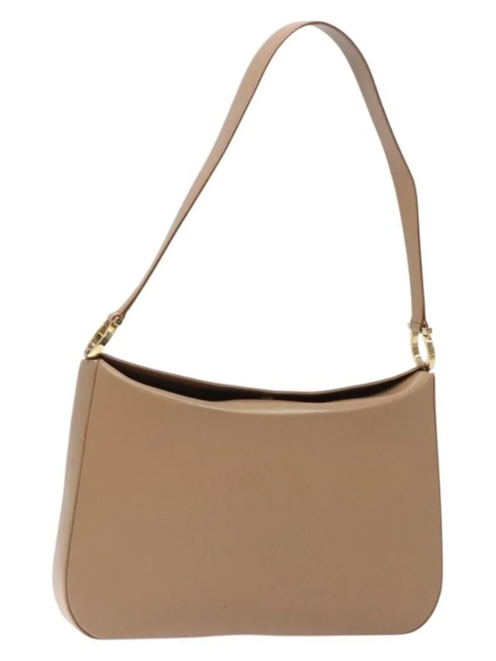 Salvatore Ferragamo Gancini Shoulder Bag Leather Beige Gold Auth BA4057